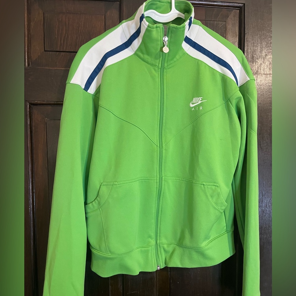 Nike Air Lime Green Jacket with White and Blue Stripes